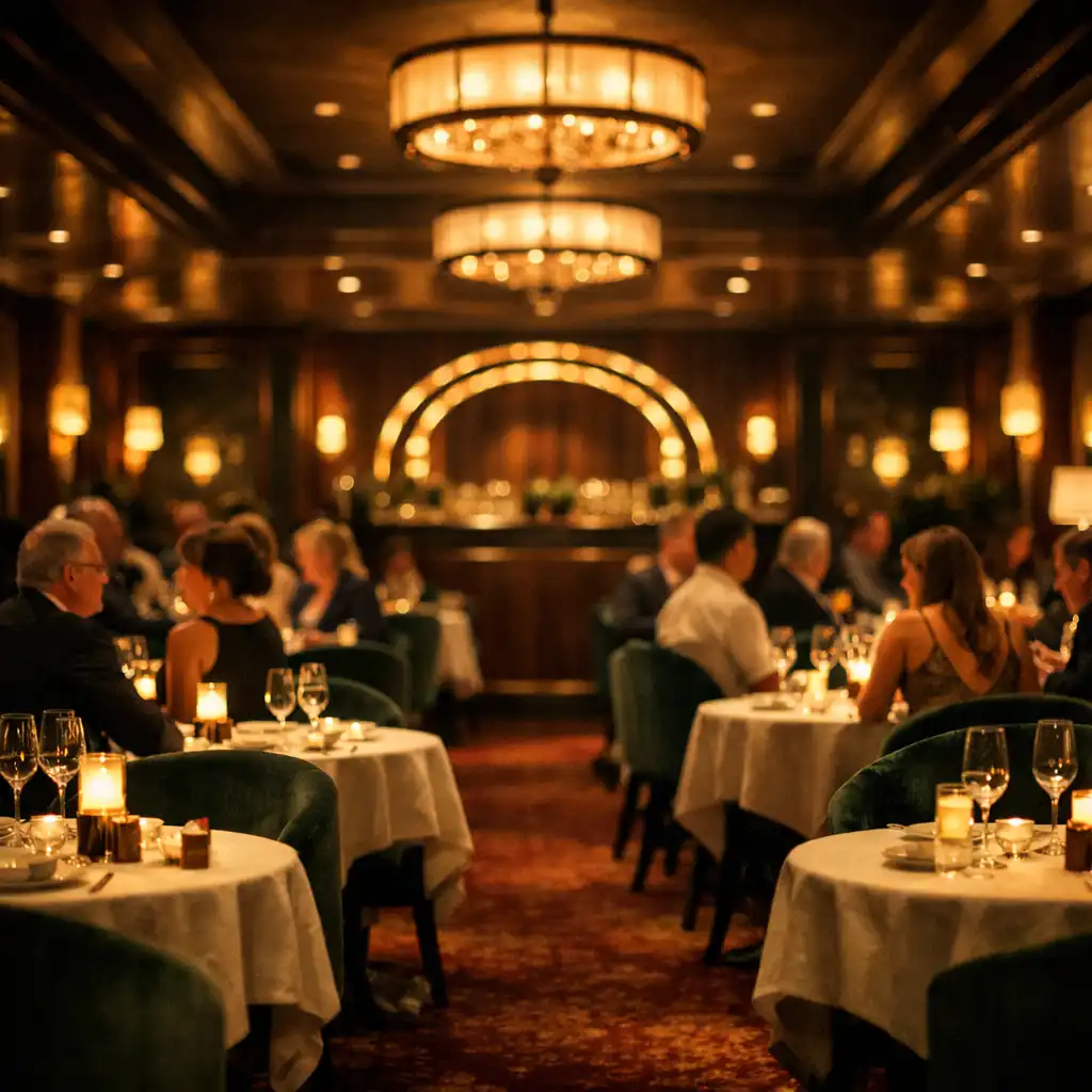 Eleganckie wnętrze restauracji wieczorem